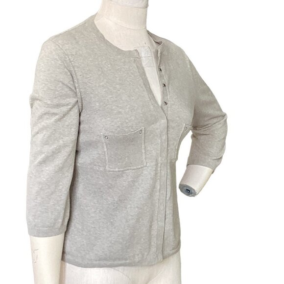 Worth Cotton Blend Snap Cardigan Sweater Pockets Sz M Taupe Beige 214C - Picture 6 of 9